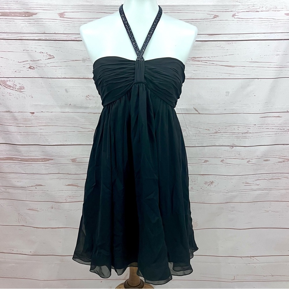 Vintage Y2K Betsey Johnson Evening Black Label Beaded Halter Babydoll Dress